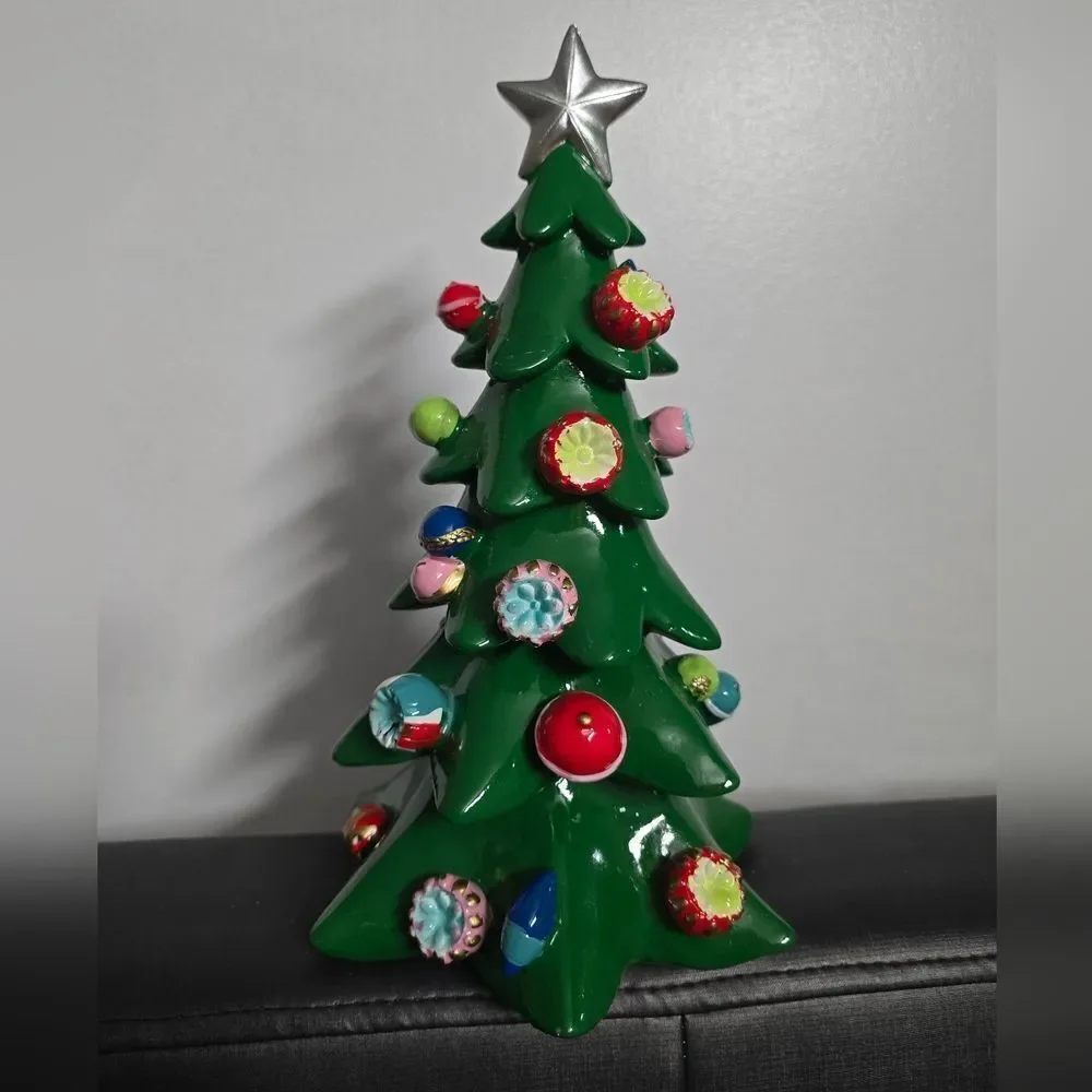 New Green Resin Cone Tree Christmas Indoor Decor, 11.5